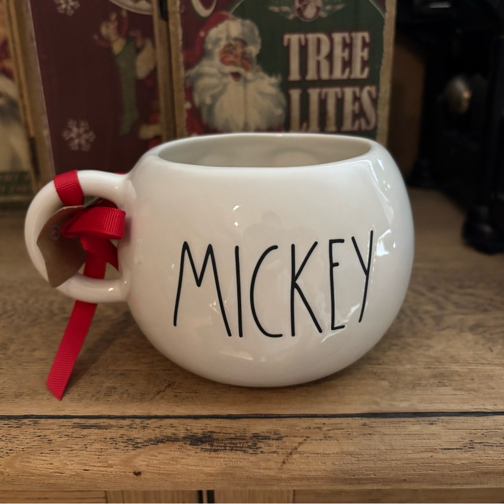 Disney White Mickey Mug with Red Ribbon Rae Dunn Figural